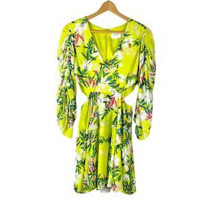 ONE33 Social Women's Lime Green Tropical Leaf Dress Size 4 Hawaii Beach Cut Out